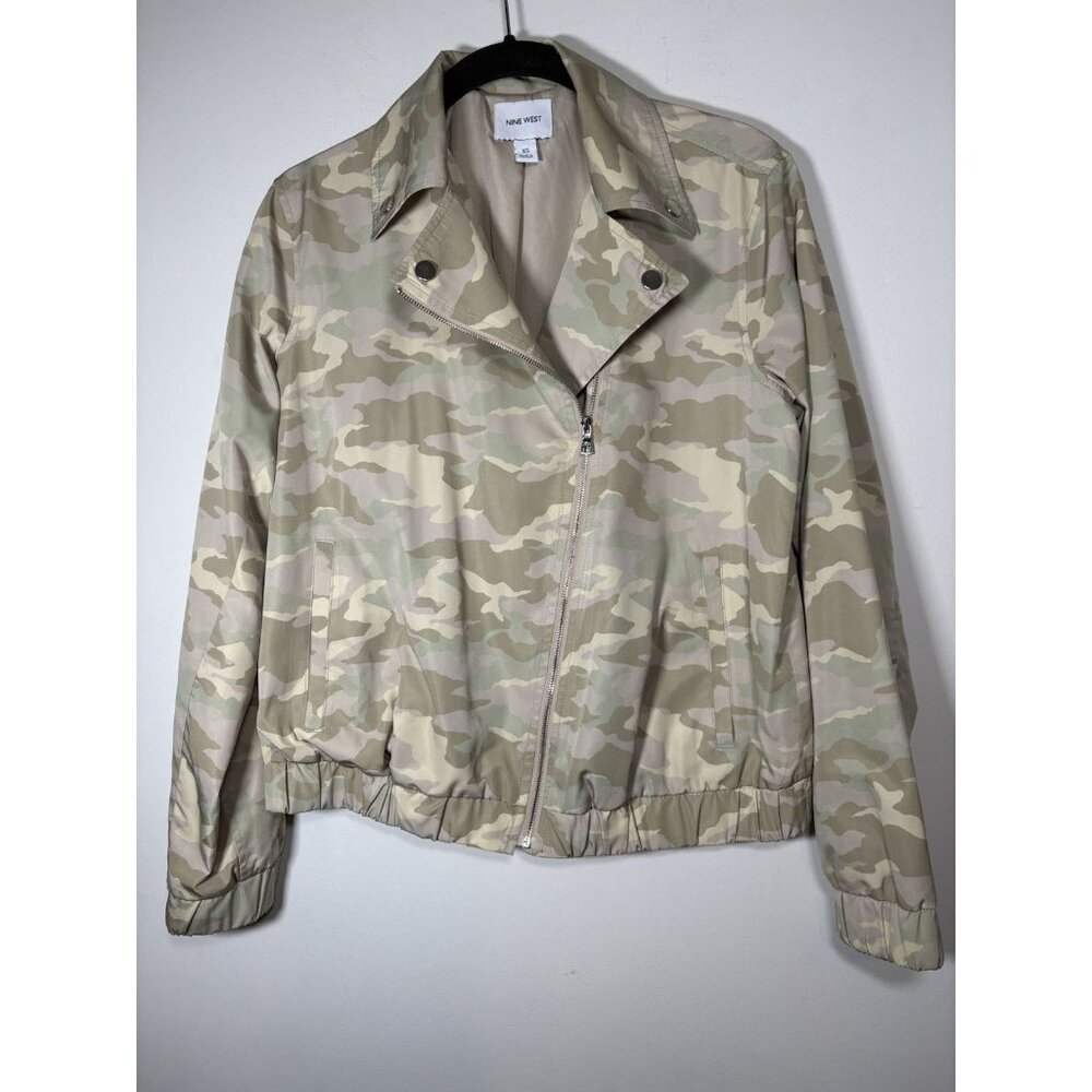 NINE WEST Camo Moto Style Asymmetrical Jacket Windbreaker Lightweight Size XS
